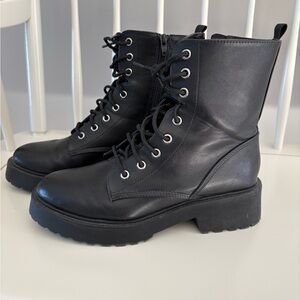 Black Lace-Up Platform Combat Boots